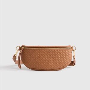 Quince Woven Leather Crossbody in Cognac Brown with Gold Hardware